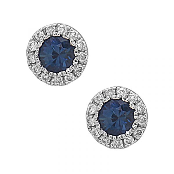18kt White Gold Stud Earrings With Sapphires & Diamonds