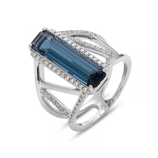 14kt White Gold Ring With 4.71ct London Blue Topaz and 58 Diamonds (0.30ct.tw)