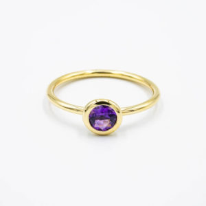 14K Yellow Gold Ring With Bezel Set 0.38ct Amethyst
