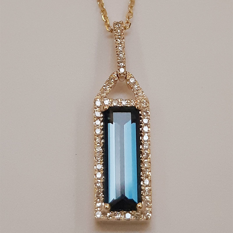 14K Yellow Gold Necklace With London Blue Topaz (1.40 ct) & 47