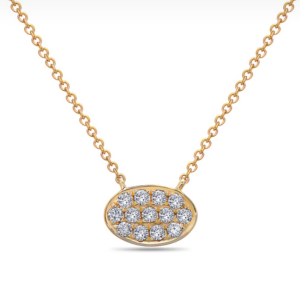 14K Yellow Gold Oval Cluster Necklace With 13 Round Diamonds (0.18 ct.tw)