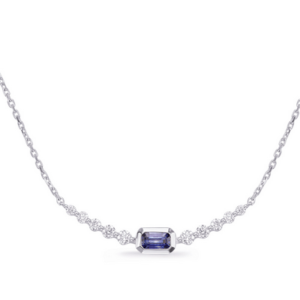 14K White Gold Necklace With An Emerald Cut Sapphire (0.43 ct) & Diamonds (0.33 ct.tw)