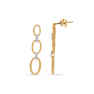 14K Yellow Gold Rope Style Drop Earrings With Diamonds (0.09 ct.tw)