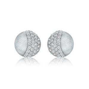 Sterling Silver Matte Finish Stud Earrings With Cubic Zirconia