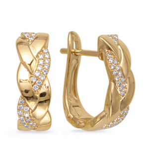 14K Yellow Gold Twist Design Earrings With Diamonds (0.15 ct.tw)